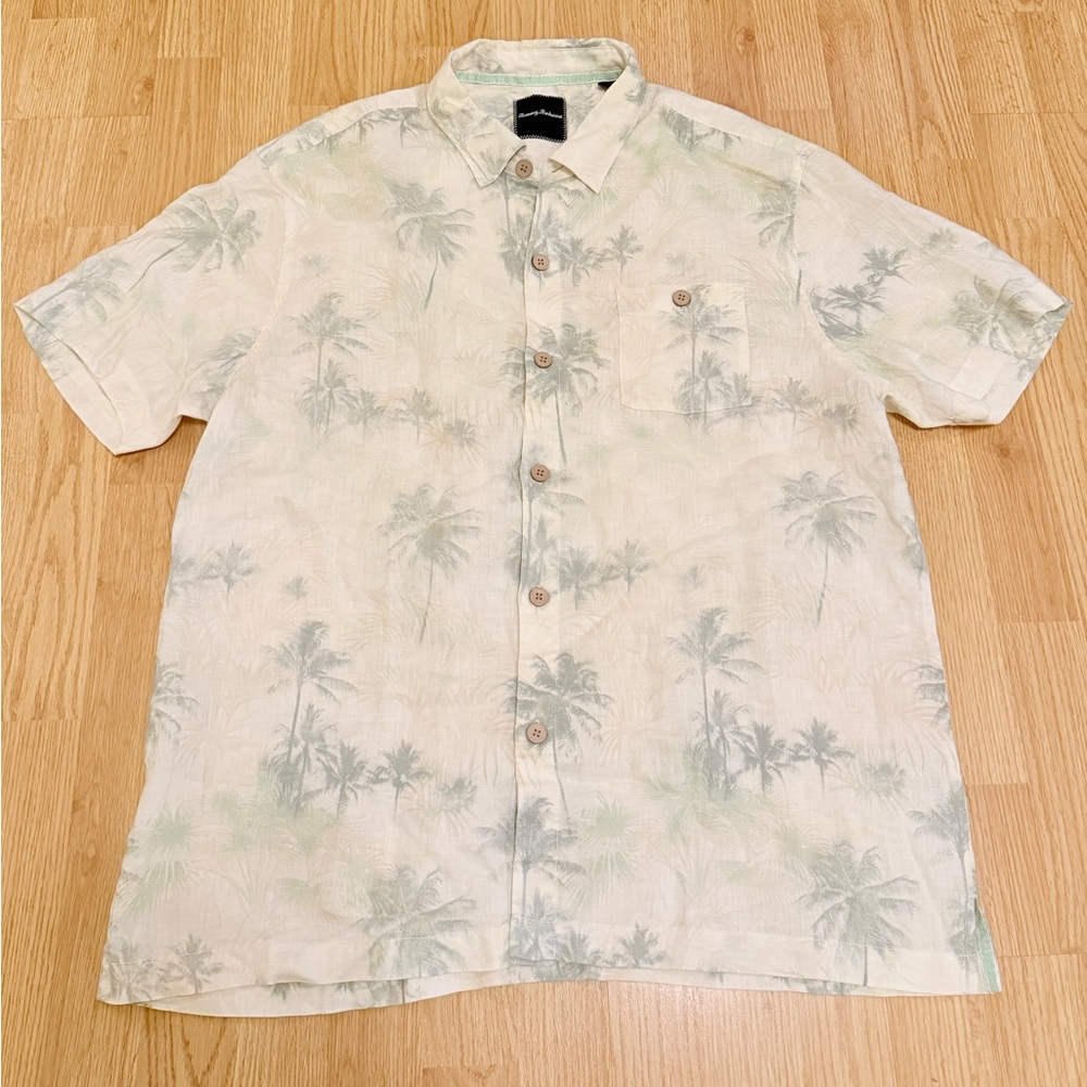 Tommy Bahama Men’s Short Sleeve 100% Linen Tropical Palm Shirt Hawaii Vacay XL